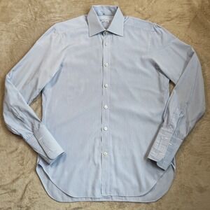 Kiton Size 15.5 / 39 Blue White Stripe Dress Shirt Button Down Long Sleeve